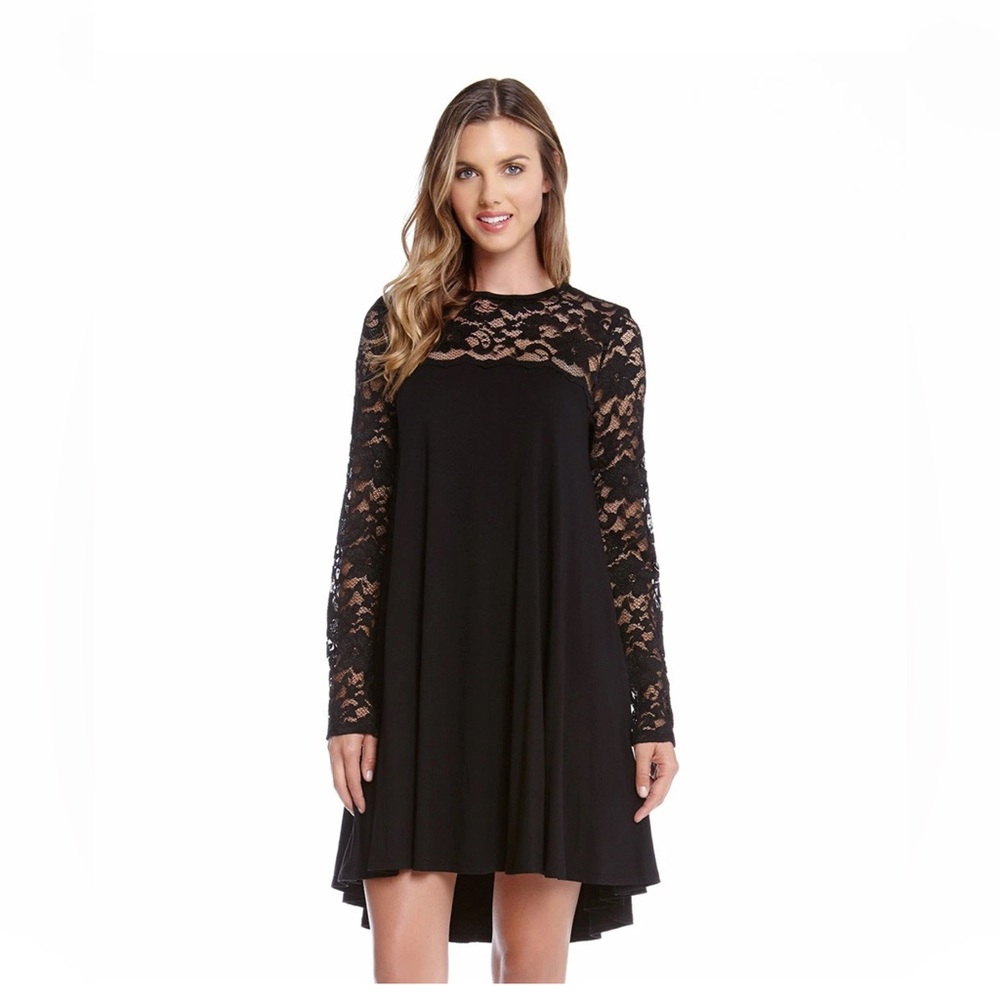 Karen Kane Elegant Black Lace High Low Dress, 1X
